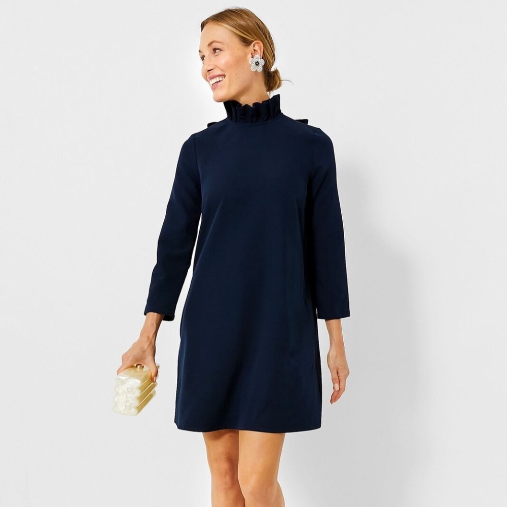 Tuckernuck Navy Ruffle-Neck Shift Dress